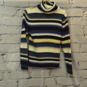 Vintage Christopher & Banks Blue, Yellow, White, Gray & Black Stripped Sweater